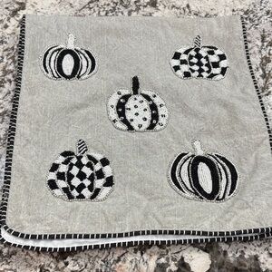 Gray Table Runner with Black and White Embroidered Pumpkins